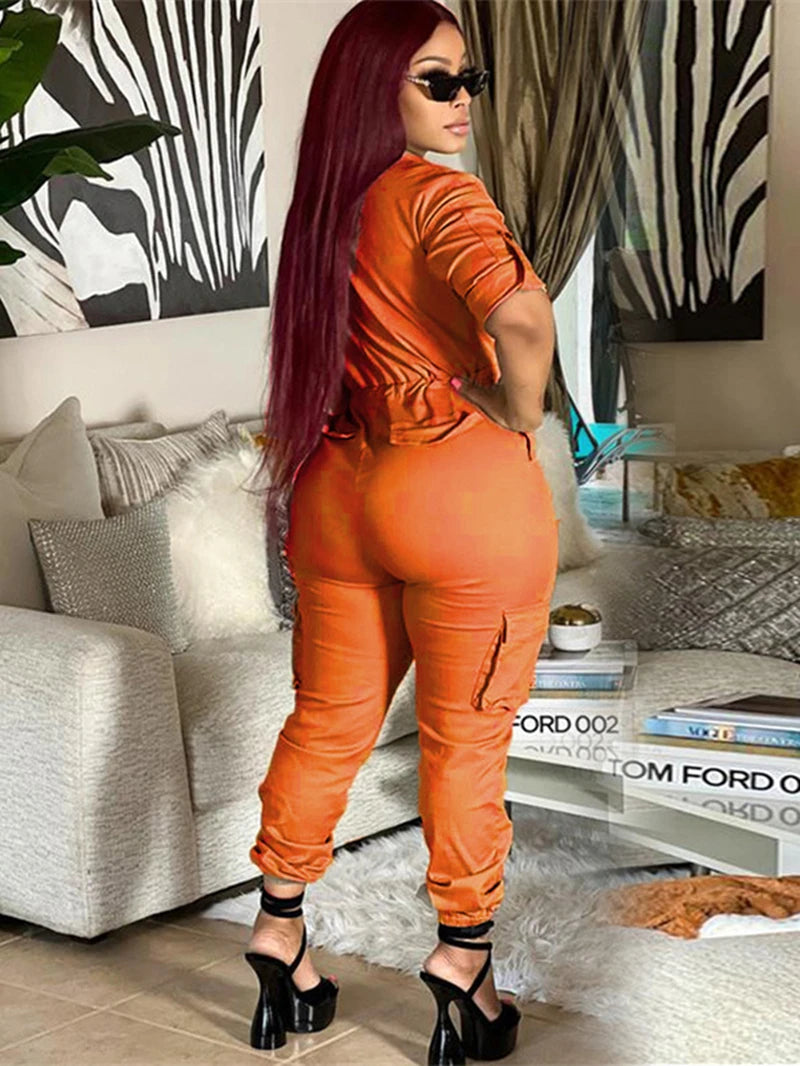 Long Sleeve Utility Cargo Jumpsuit With Pockets for Women