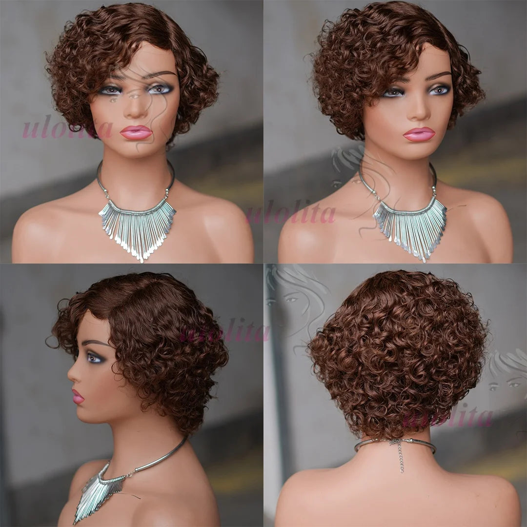 Ombre Pixie Cut Curly Bob Human Hair Wig for Women