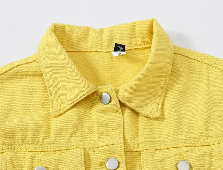 Long Sleeved Single Breasted Denim Coat with Lapel for Women