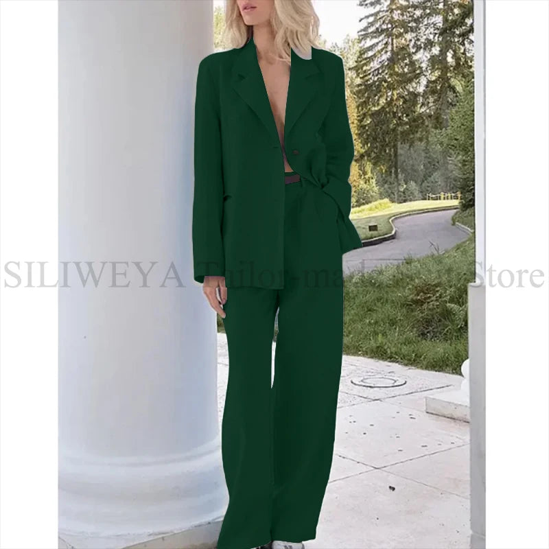 Single Breasted Light Blue Two Piece Blazer Set For Women