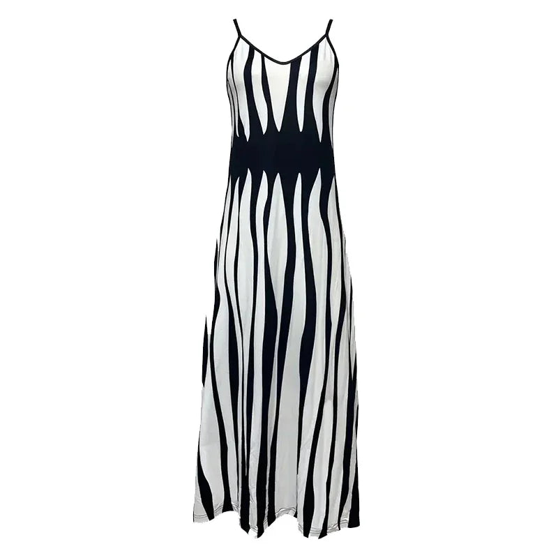 Casual Striped Sleeveless Knit Maxi Dress For Women