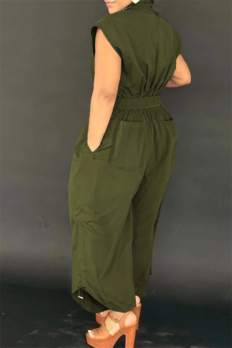 Doyerl Solid Casual Summer Jumpsuit Woman Clothing Turn-down Collar Button Up Sleeveless Loose Rompers One Piece Overalls 2025