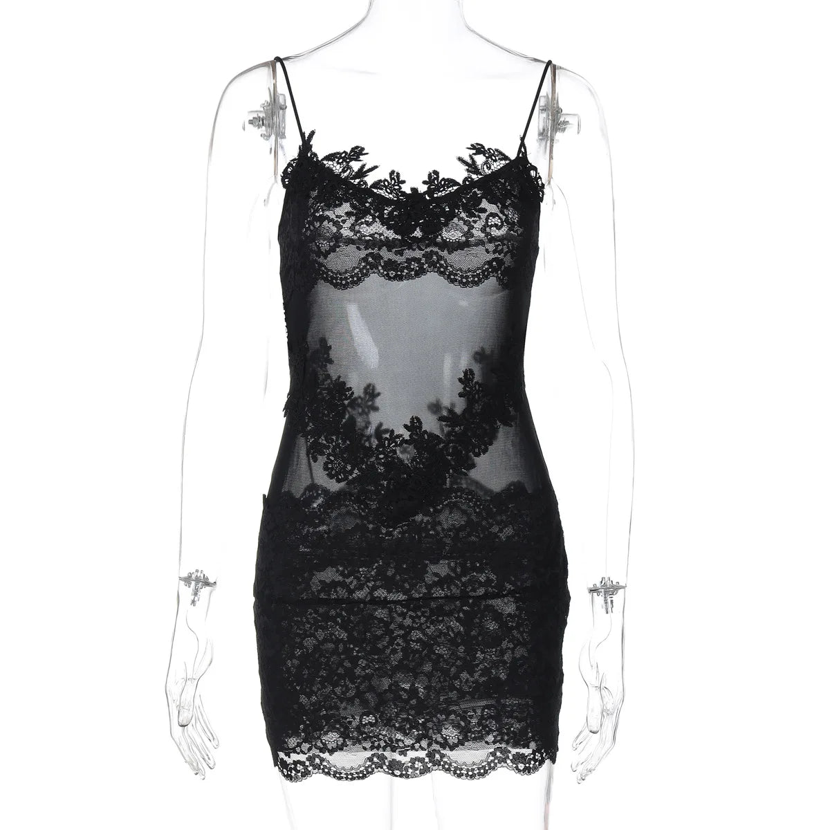 Sexy Sheer High Waist Lace Patchwork Dress for Women
