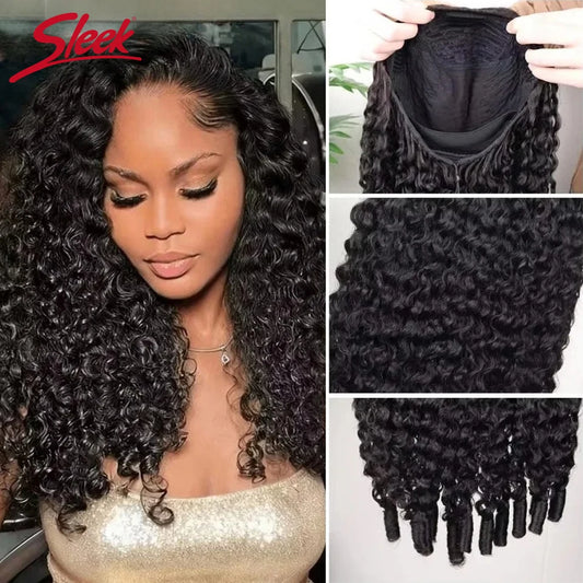 Seamless Kinky Curly Human Hair Drawstring Half Wig For Women