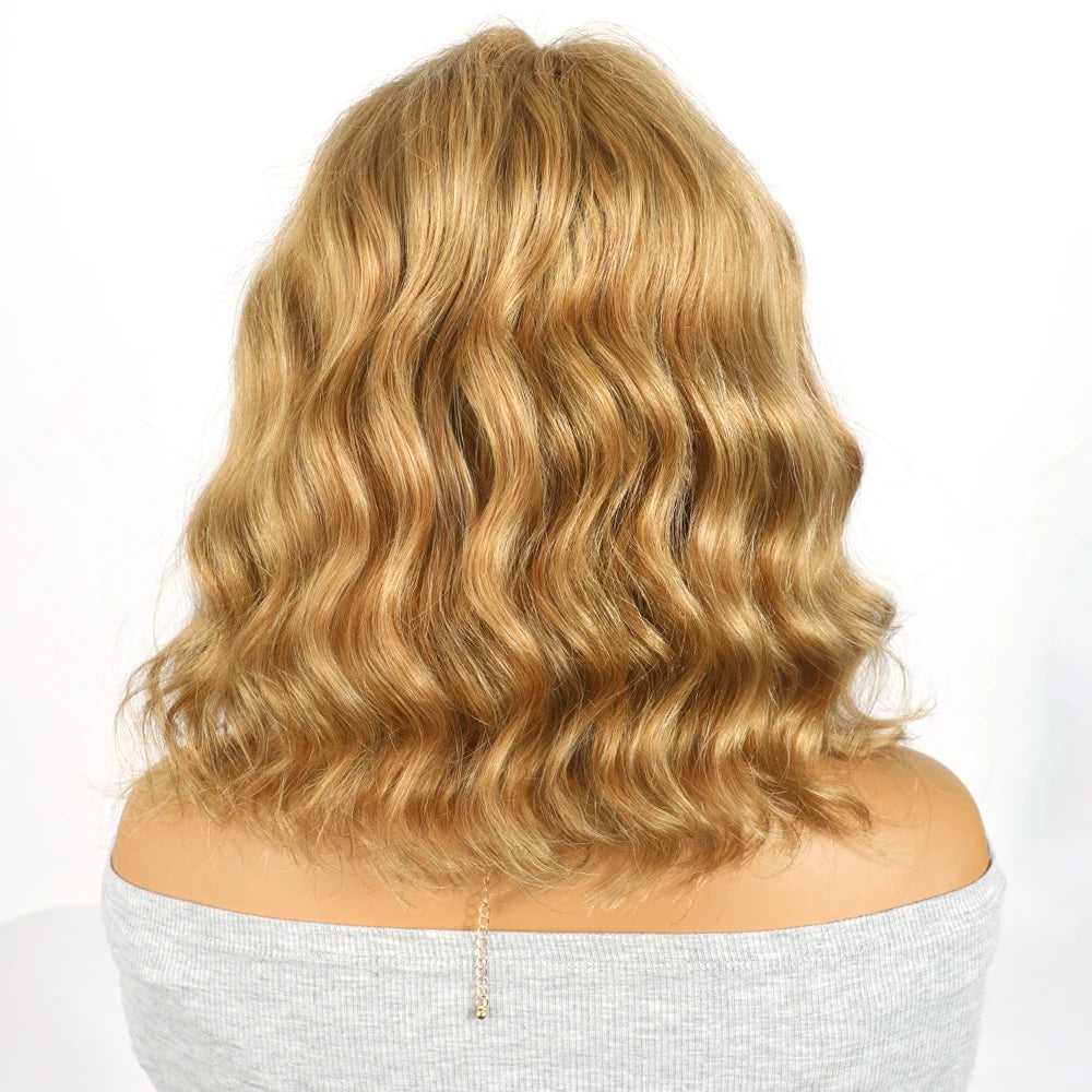 Honey Blonde Shadow Root Body Wave Bob Lace Front Wig for Women