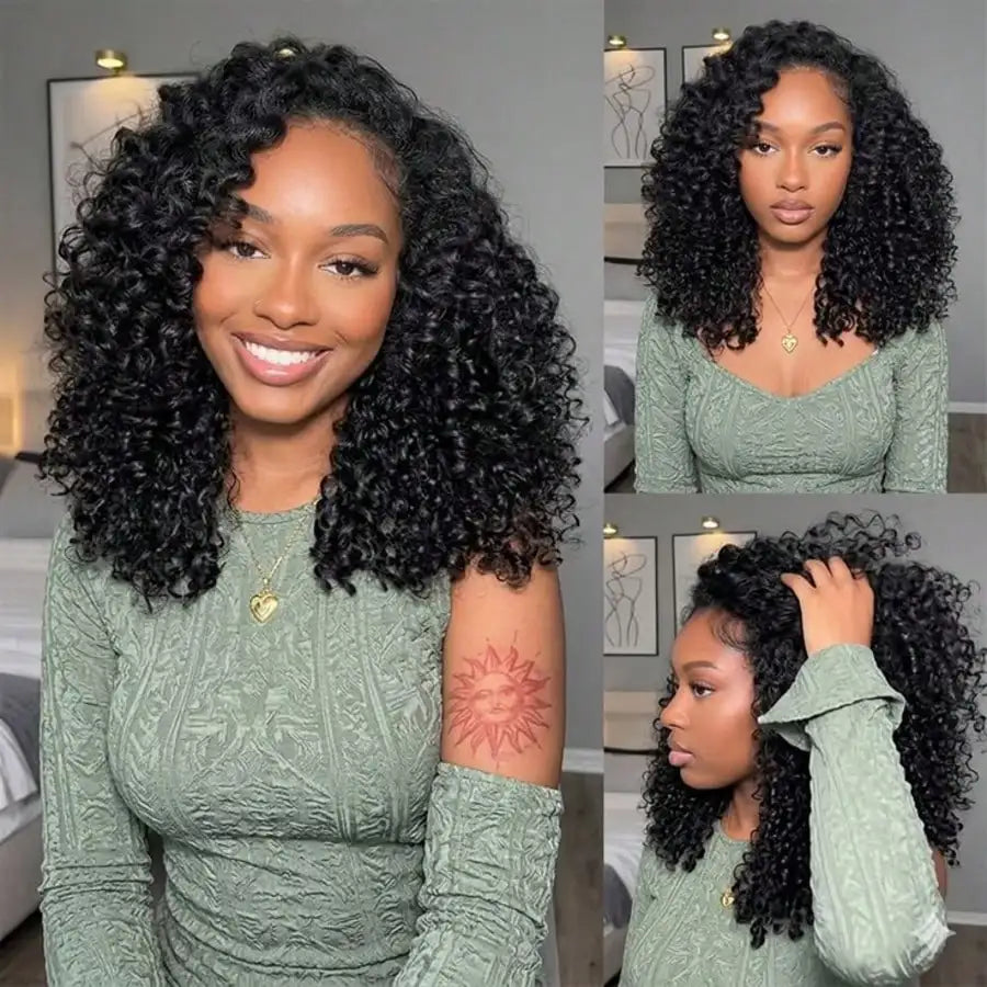 Seamless Curly Human Hair Glueless Half Wig for Women