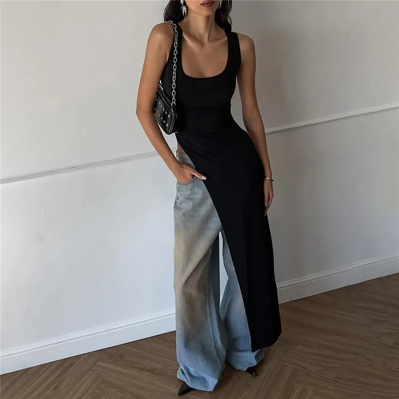 Elegant Asymmetrical High Slit Maxi Dress for Women