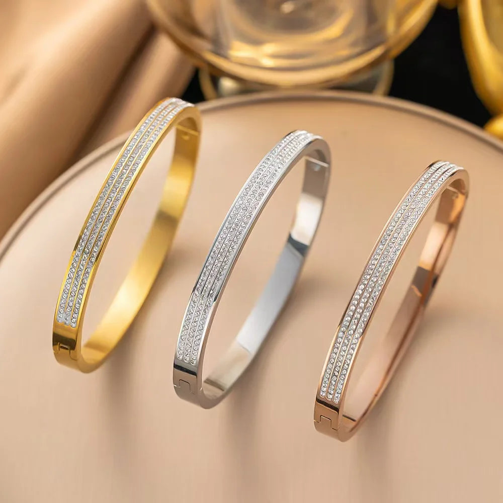 Zircon Half Row Stainless Steel Bangle