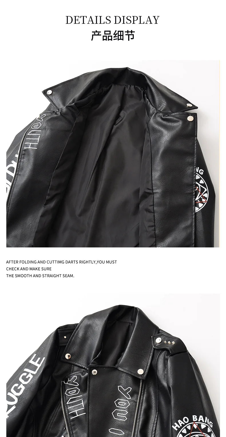 Rivet Zipper Faux Leather Motorcycle Jacket for Women