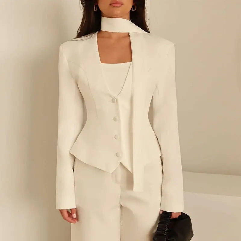 Waist-Cinched Single-Breasted Blazer Jacket for Women