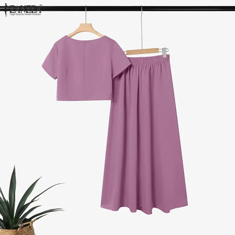 Boatneck Crop Top and Pleated Skirt Set