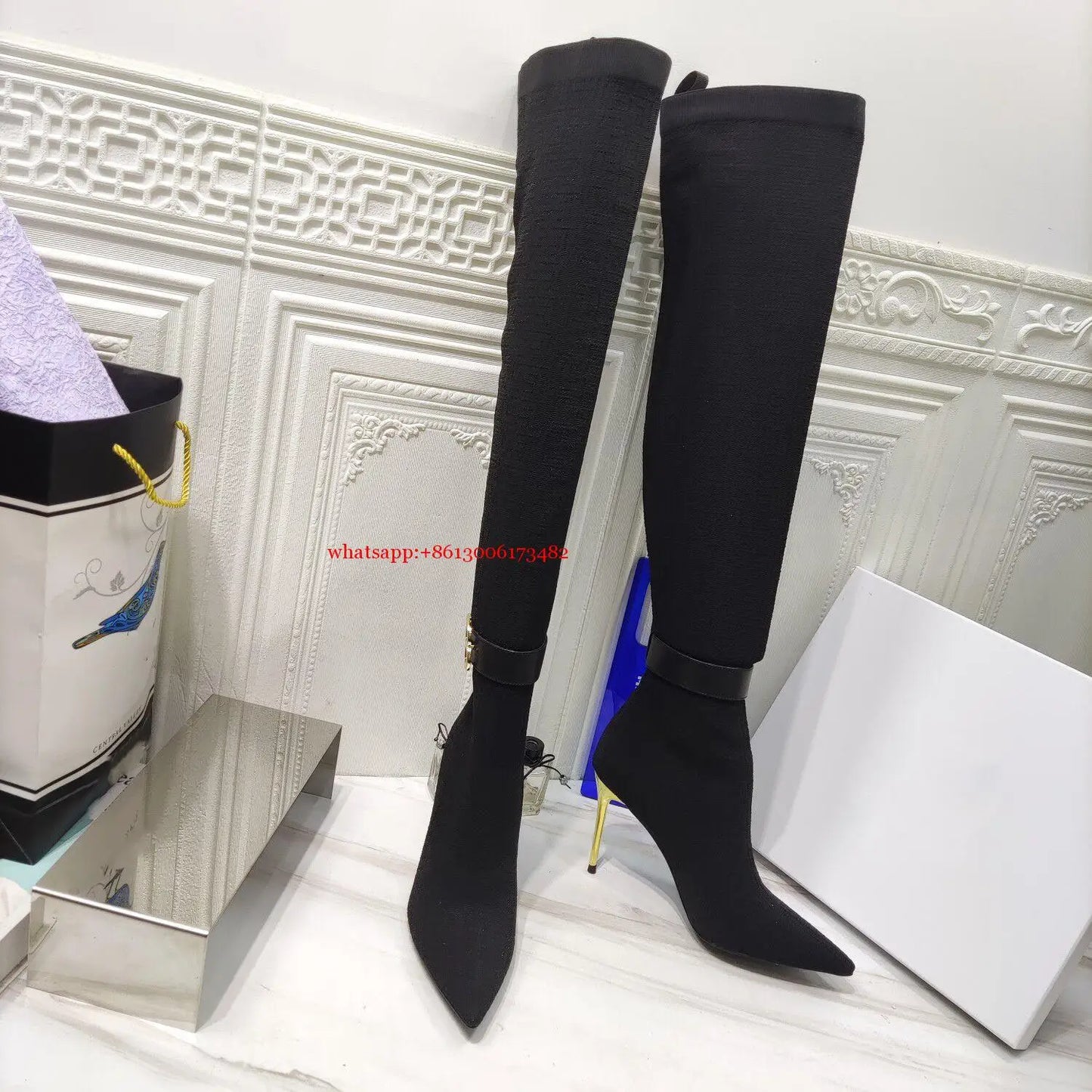 Over The Knee Stretch Pointed Toe With Buckle Sock Boots For Women
