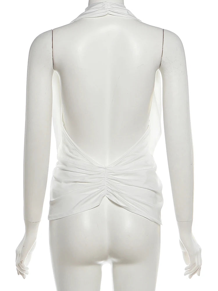Ruched Irregular Backless Halter Tank Top for Women