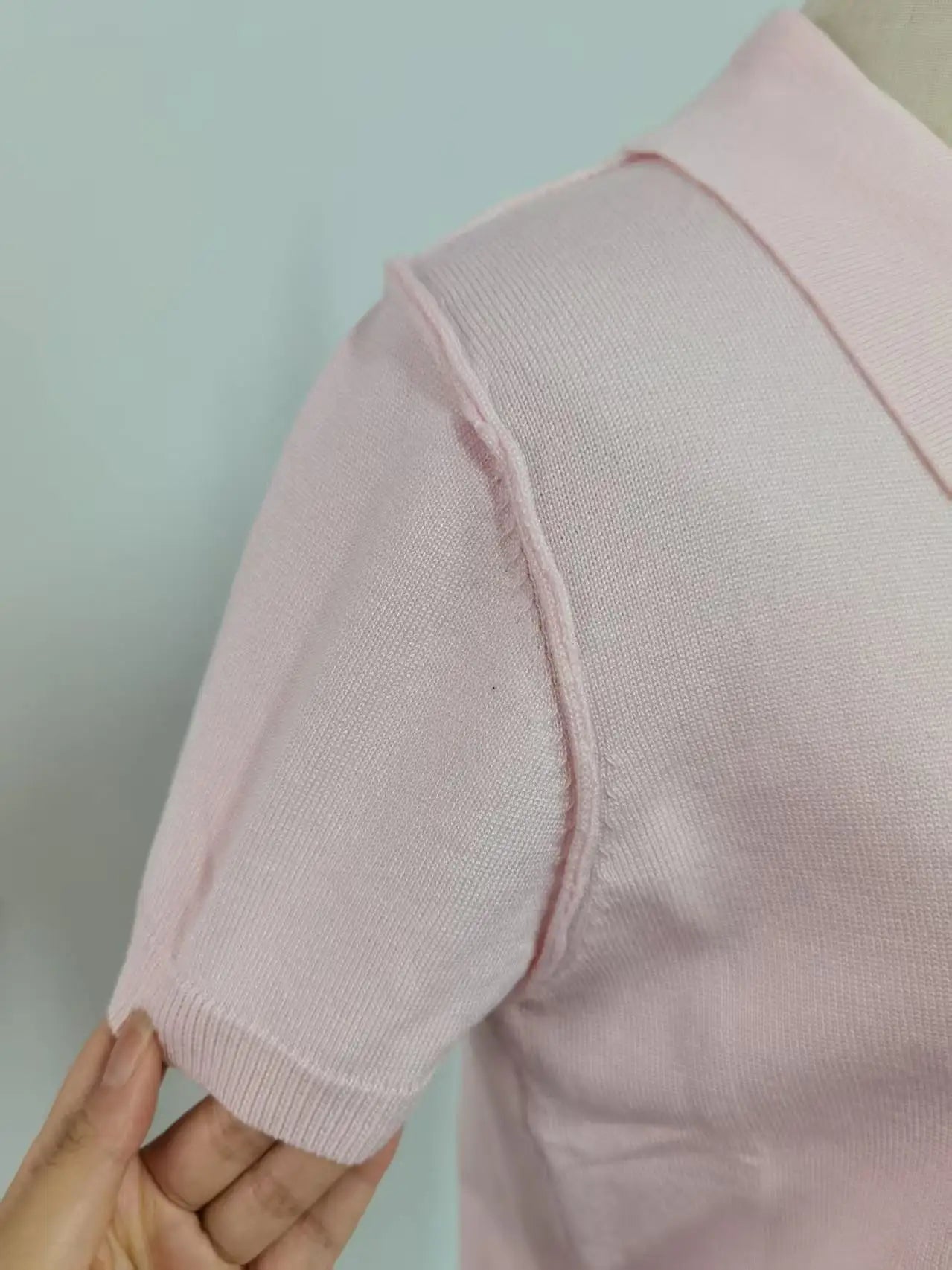Casual Slim Fit Pink Breathable Knit Polo Top For Women