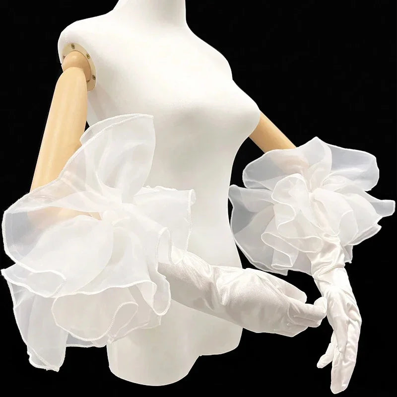 Elegant Velvet Elbow Length Ruffle Gloves for Women