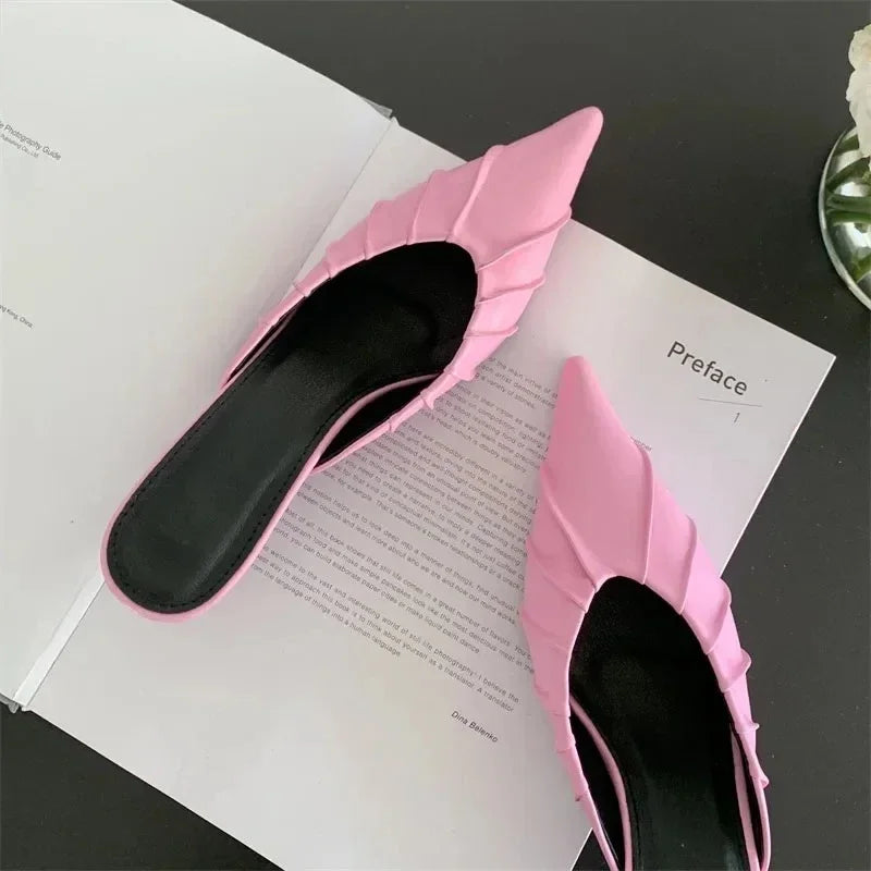 Casual Pleated Thin Heel Cushioned Slides for Women