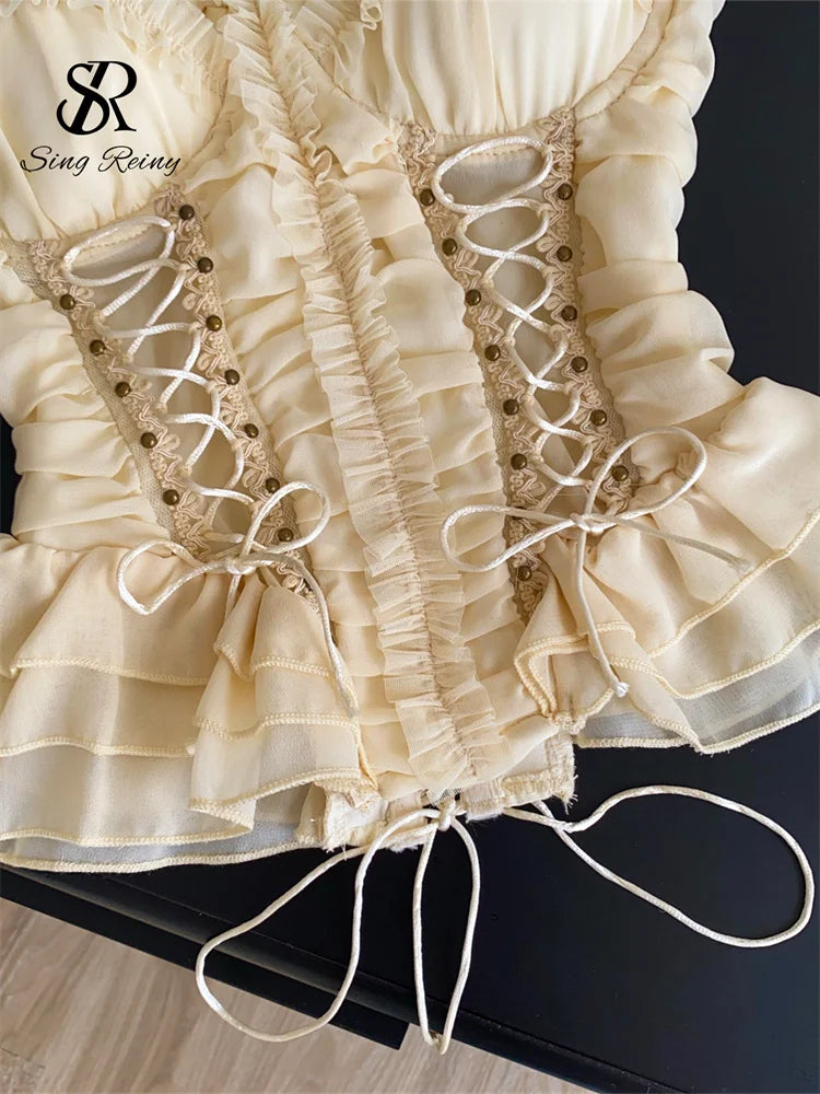 Ruched Lace Strapless Chiffon Corset Top for Women