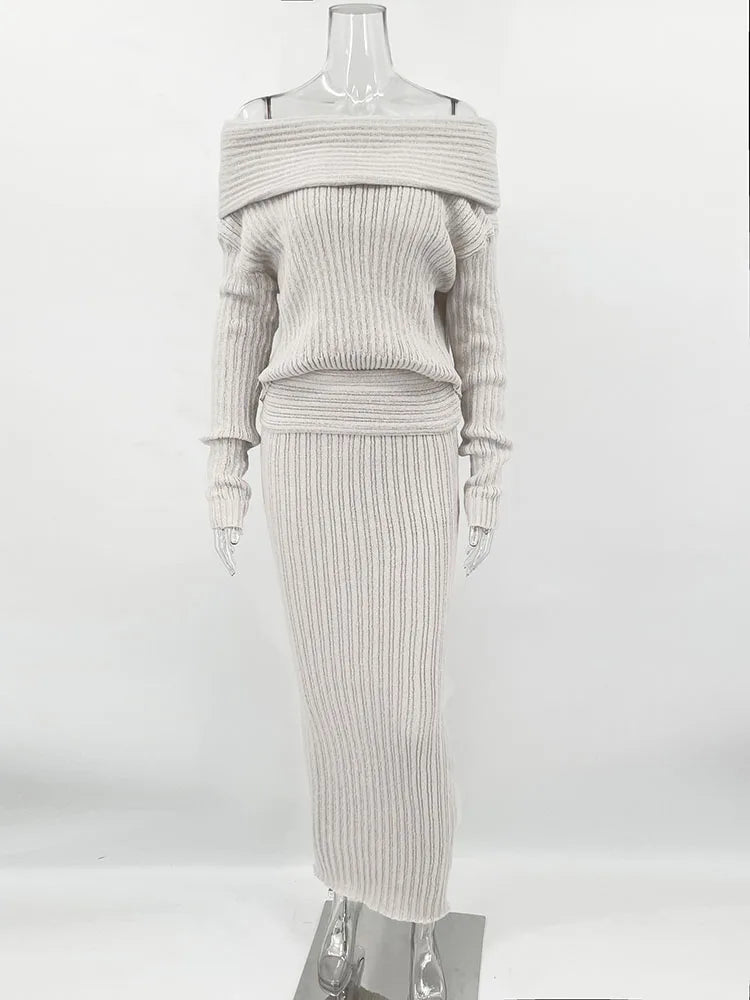 One-Shoulder Knit Skirt Set