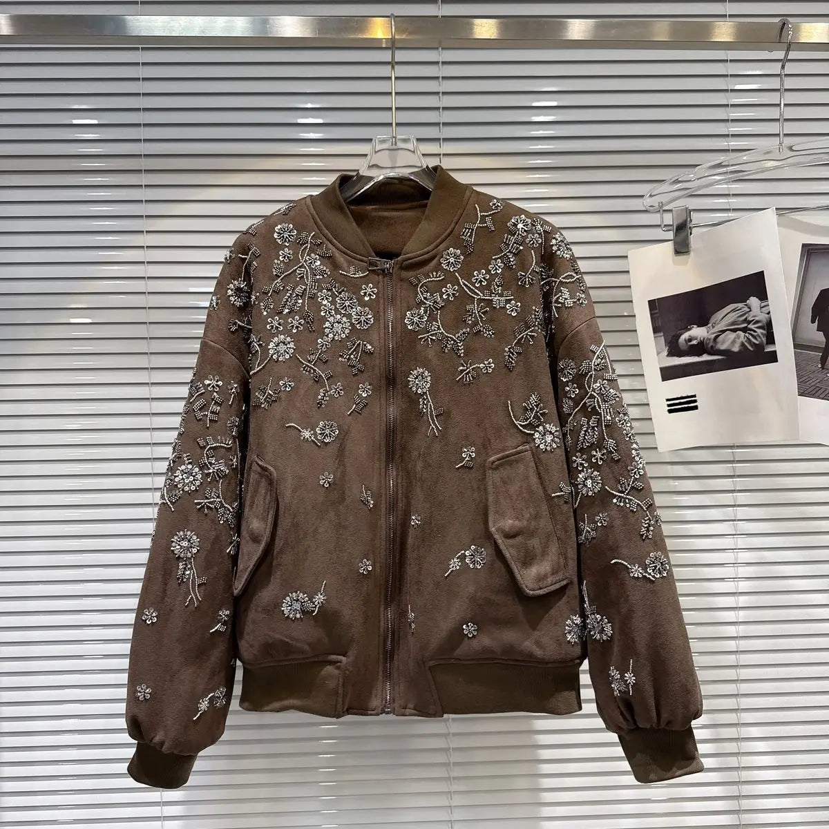 2026 Winter New Coat for Women,Retro Heavy Industry Nail Bead Suede Embroidery Loose Cotton Jacket