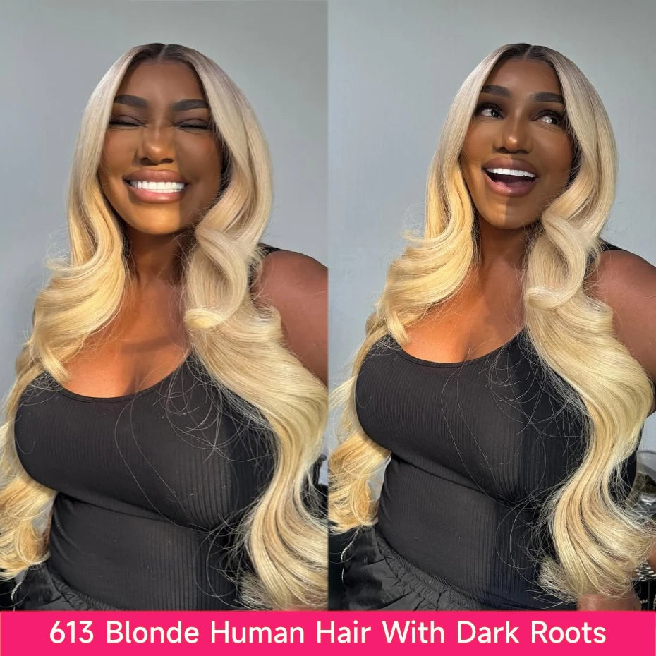Ombre Dark Root Brazilian Lace Front Body Wave Wig For Women