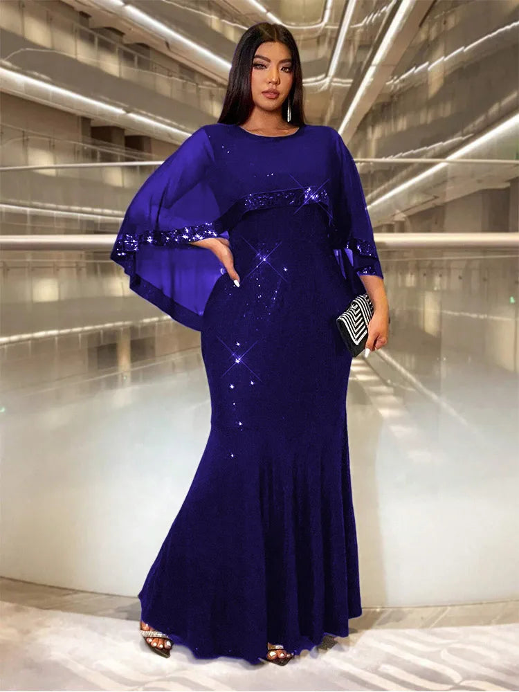 Plus Size Sequin Shawl Evening Gown