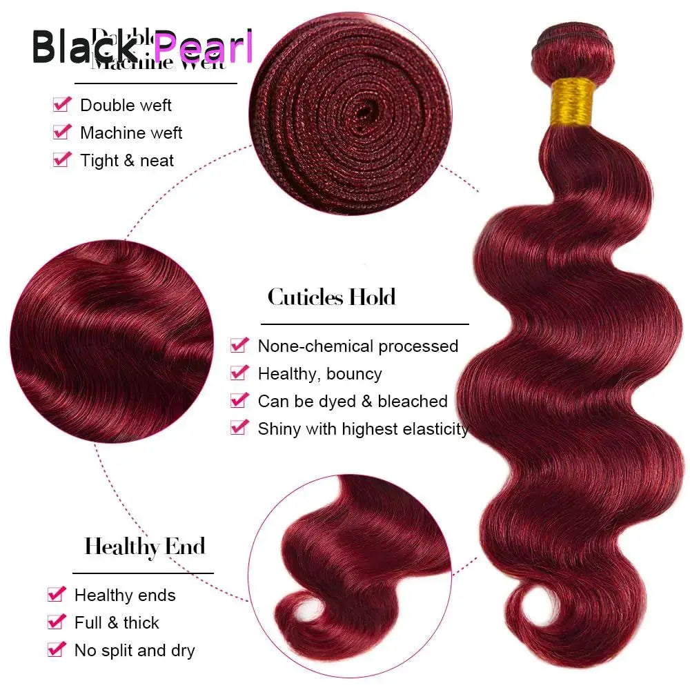 Burgundy Remy Body Wave Human Hair Bundles for Women