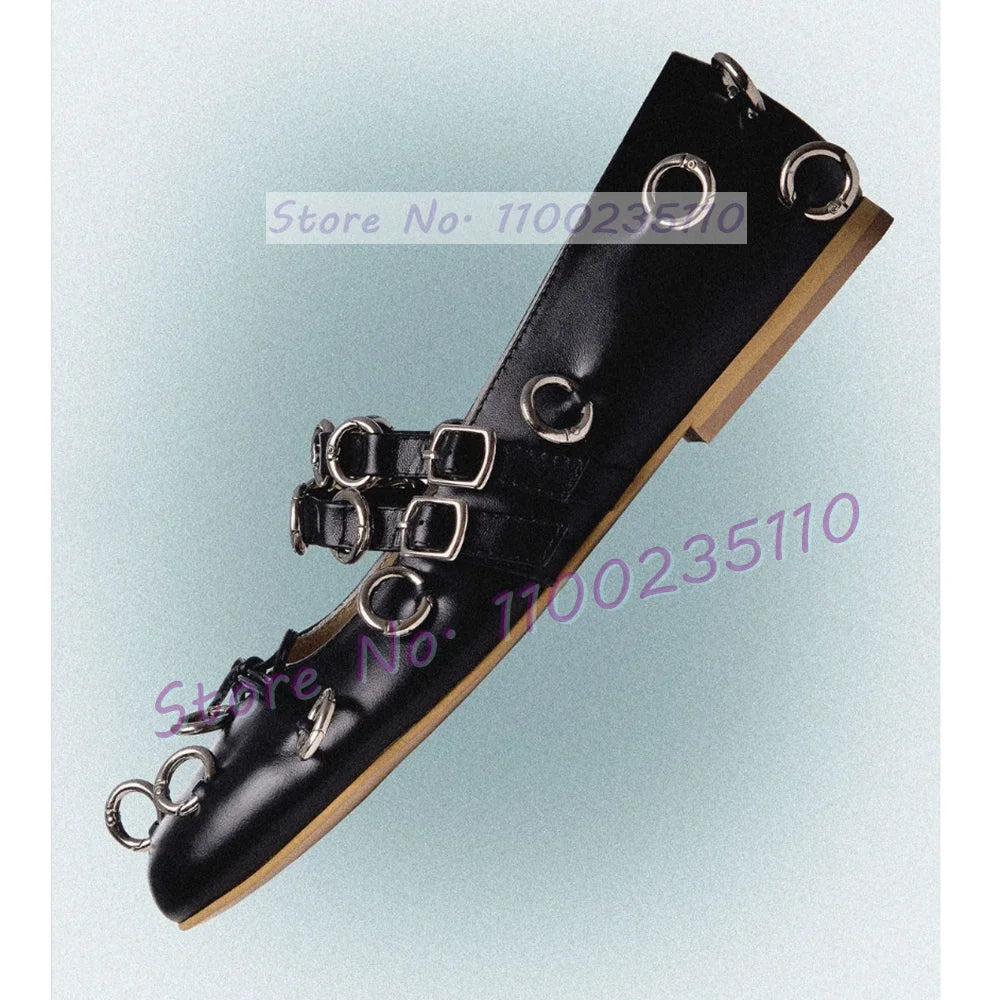 Elegant Round Toe Bow Detail Metal Loop Ballerina Sandals for Women