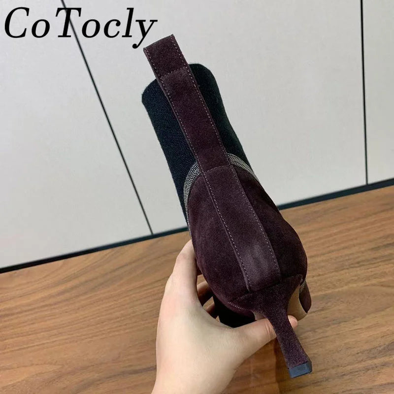 Pointed Toe Kitten Heel Suede Ankle Boots For Women