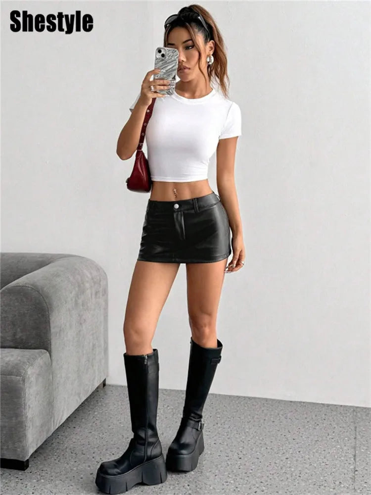 Slim Fit Faux Leather Zippered Mini Skirt for Women
