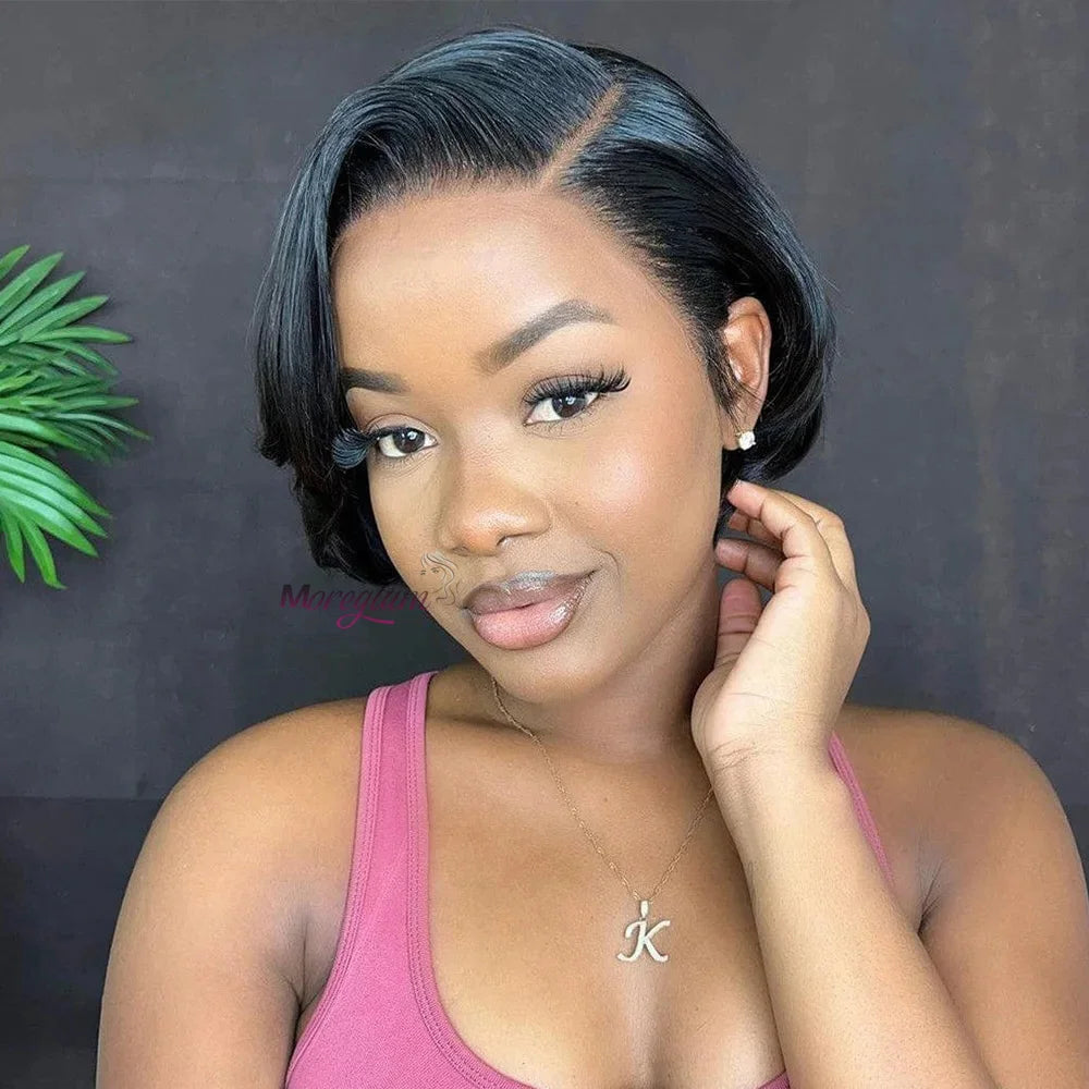 Wig HD Transparent Lace Front 13x4 Pixie Cut Bob Indian Hair Pre Plucked 200 Density