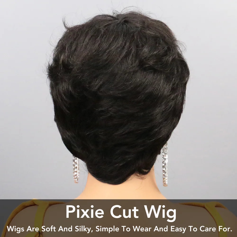 Short Bob Wig Human Hair for Black Women Pixie Cut wigs Human Hair Wig Glueless Wig None Lace Front Wig with Bangs Natural Black