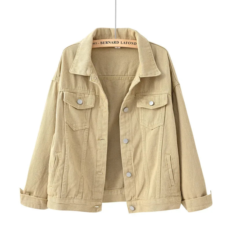 Long Sleeved Single Breasted Denim Coat with Lapel for Women