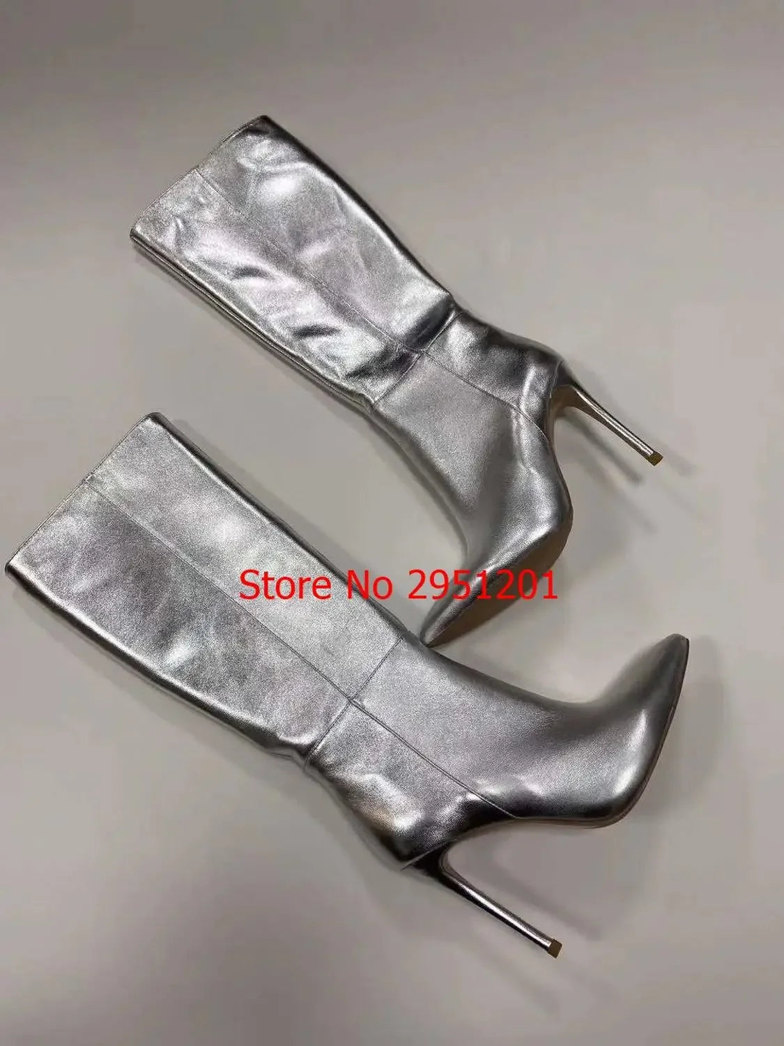 Silver Crystal Square Knee High Boots