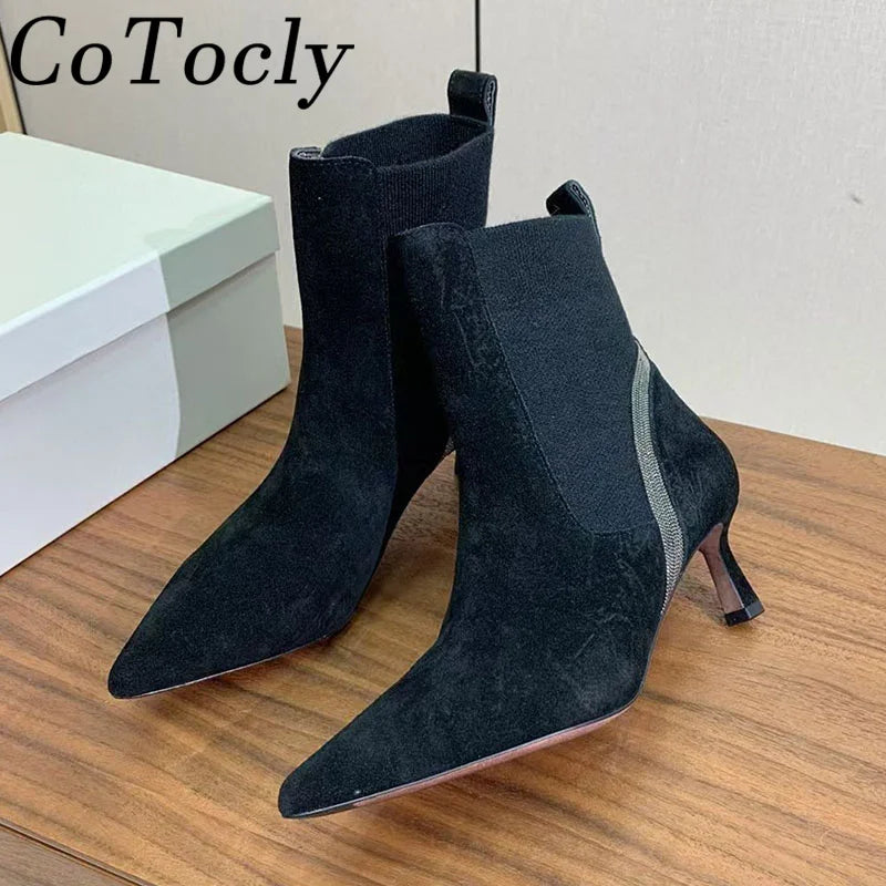 Pointed Toe Kitten Heel Suede Ankle Boots For Women
