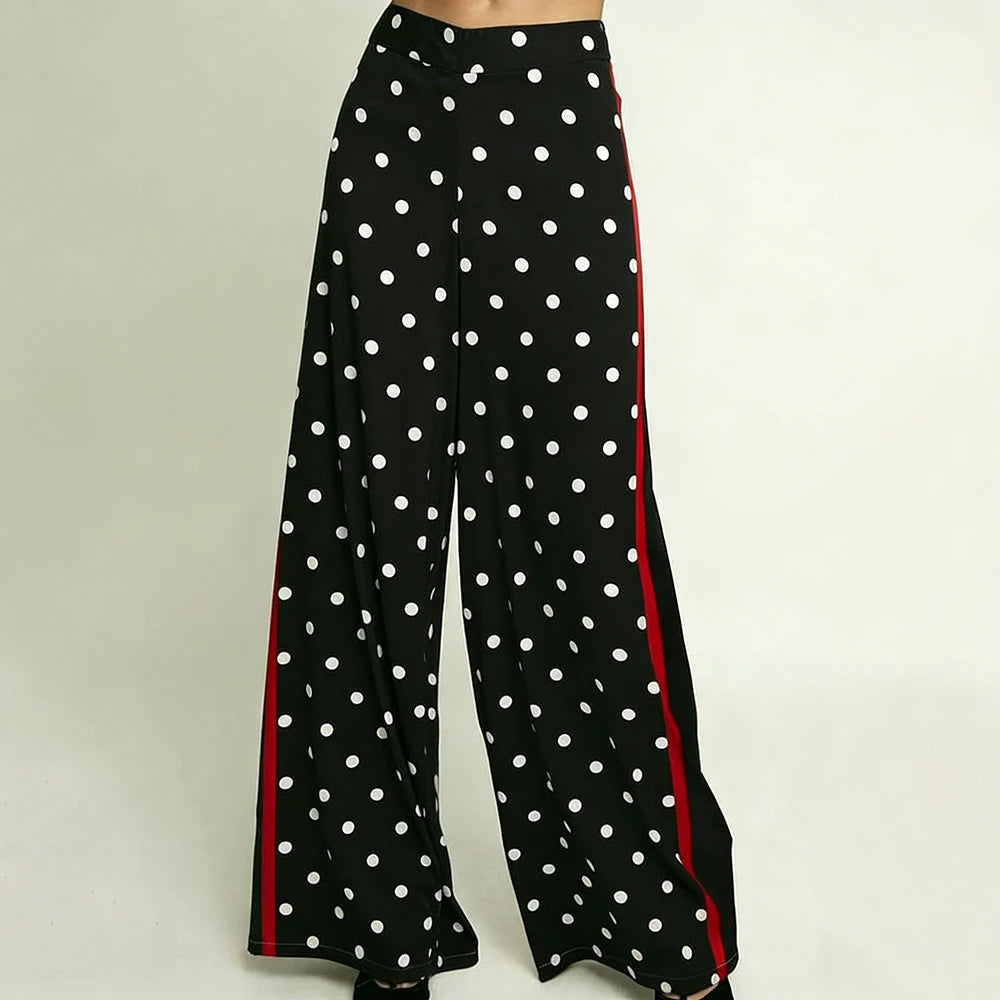 Elegant High Waist Polka Dot Wide Leg Satin Pants For Women