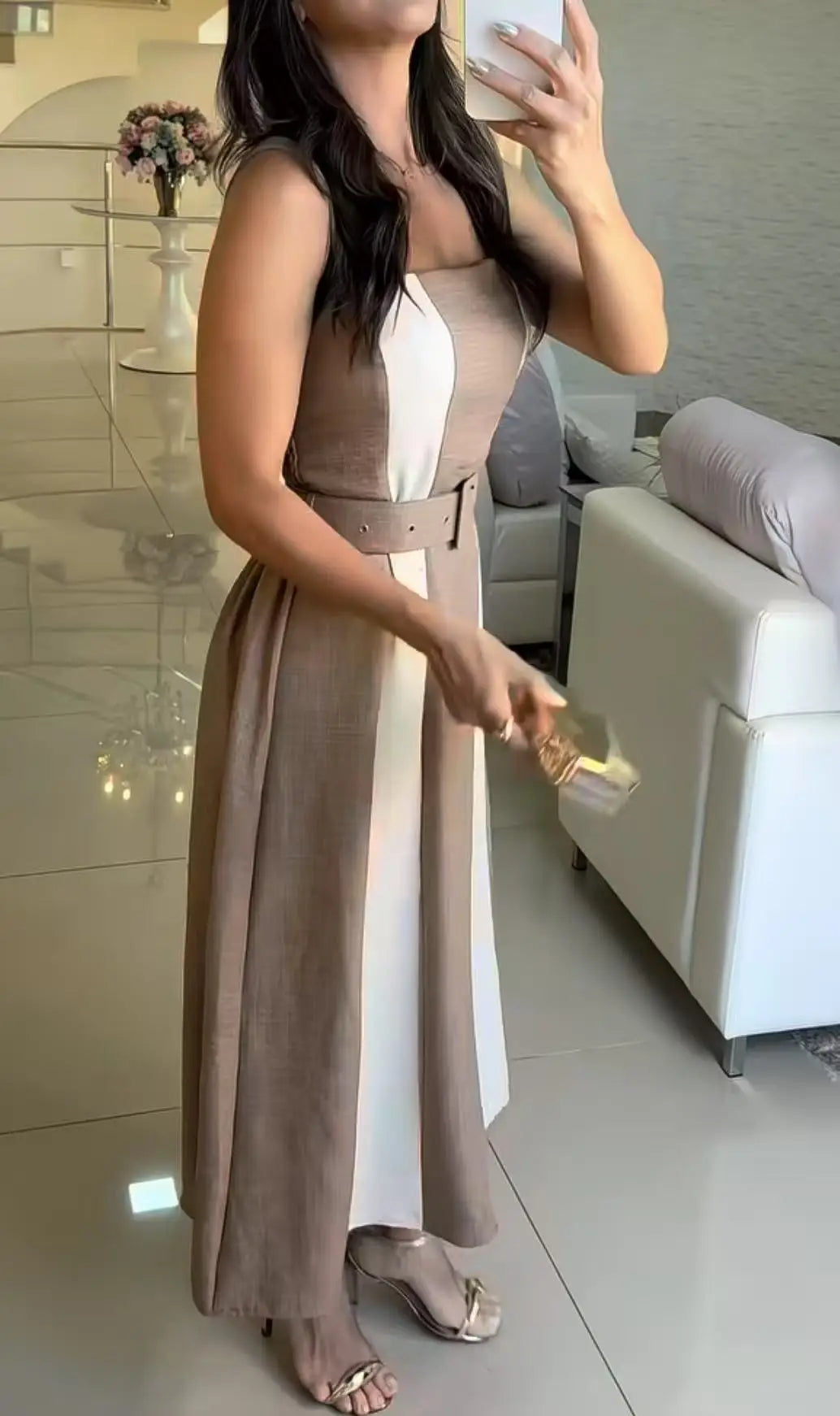 Elegant Sleeveless Striped A-Line Party Dress for Women