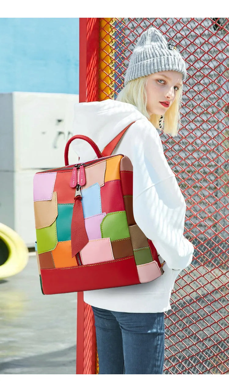 Large Capacity Internal Backpack Fashion Color Splicing Irregular Backpacks Outdoor Daily Handbag Casual Female Bag