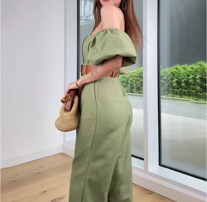 Women's Jump Suits New Elegant Square Neck Slim Fit and Waist Cinching Temperament Straight Leg Jumpsuit for Female 2024 Summer