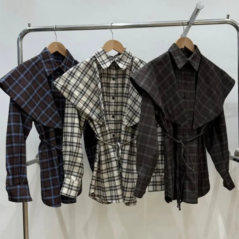 Elegant Plaid Patchwork Long Sleeve Shirt for Women