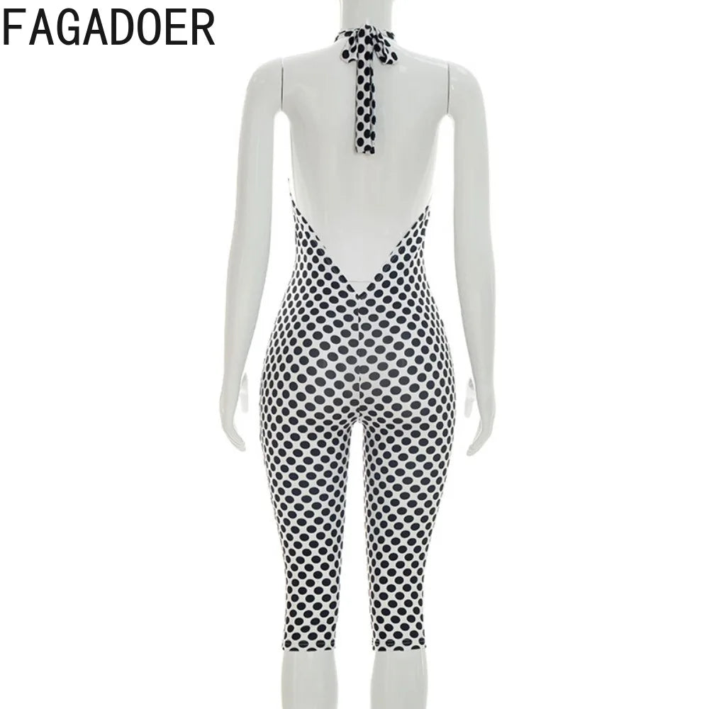Patchwork Polka Dot Halter Bodycon Romper for Women