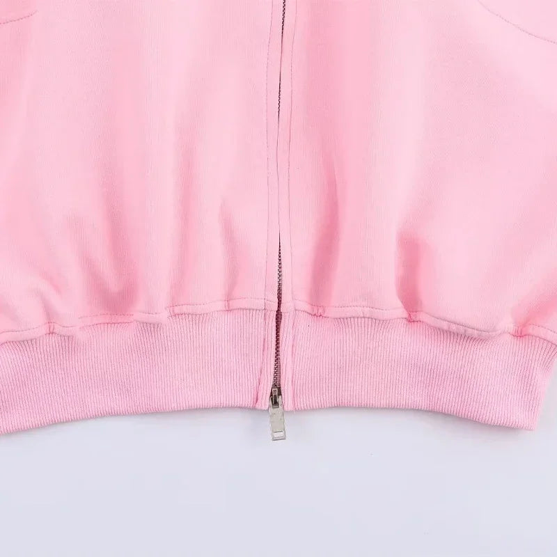 Solid Zip Front Coat and Trousers Two Piece Set for Women Autumn
