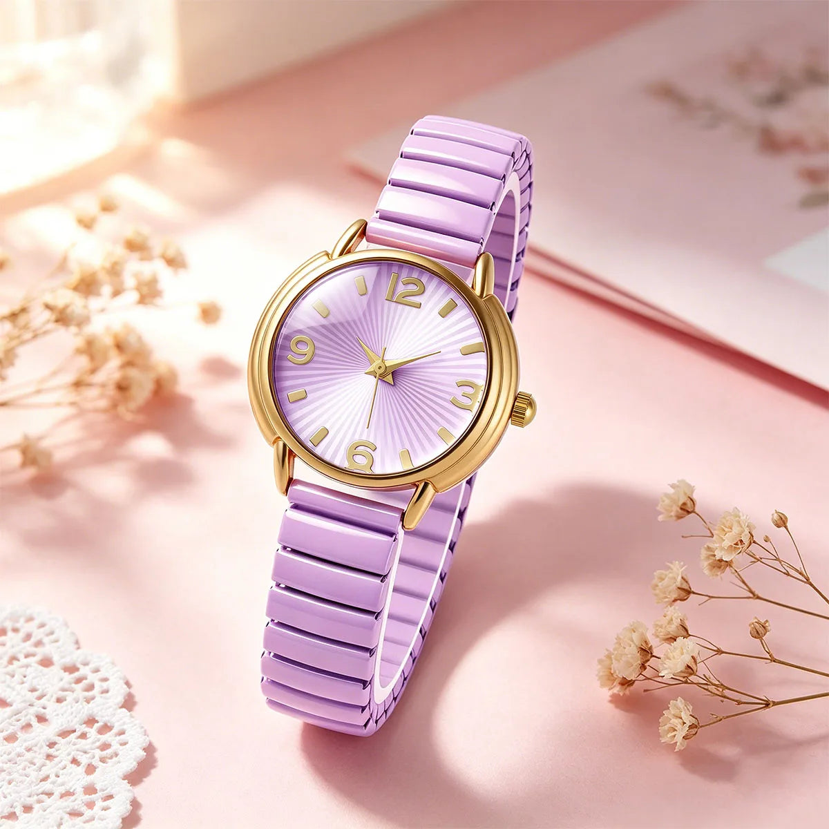 Elegant Round Dial Elastic Strap Quartz Watch for Women