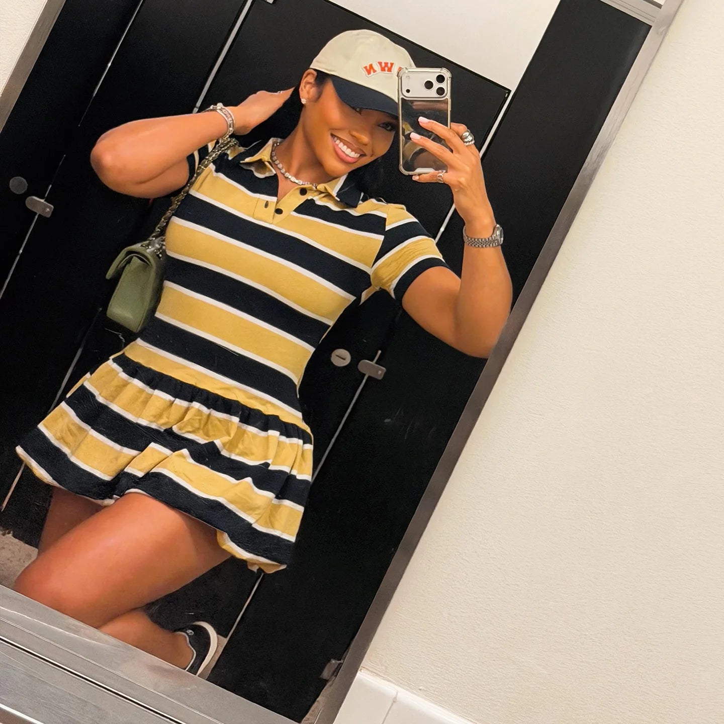 Vibrant Yellow Striped Patchwork Mini Dress for Women