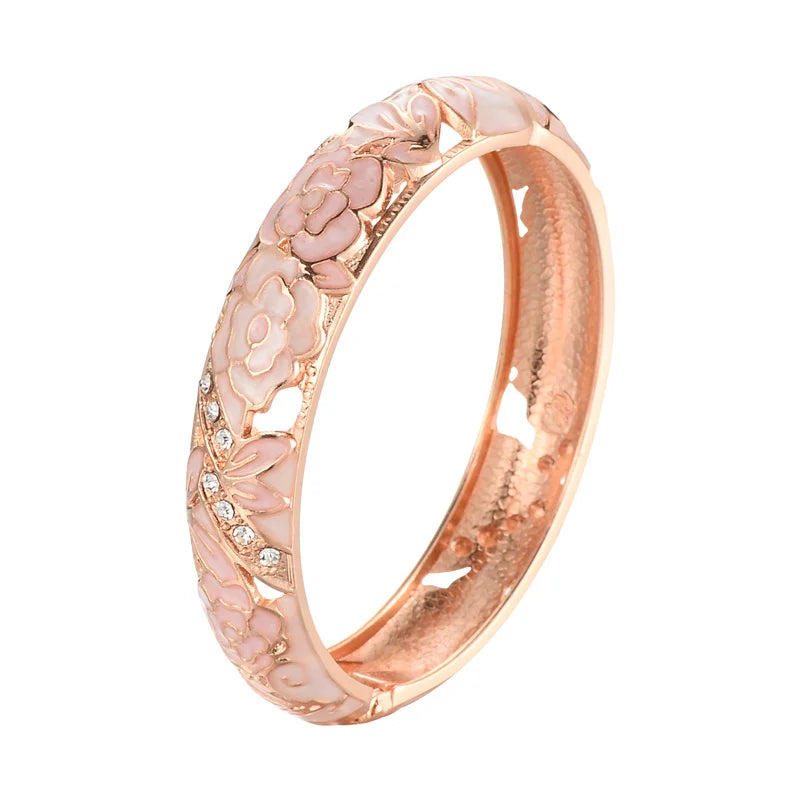 Floral Enamel Double Bangle Bracelet Set
