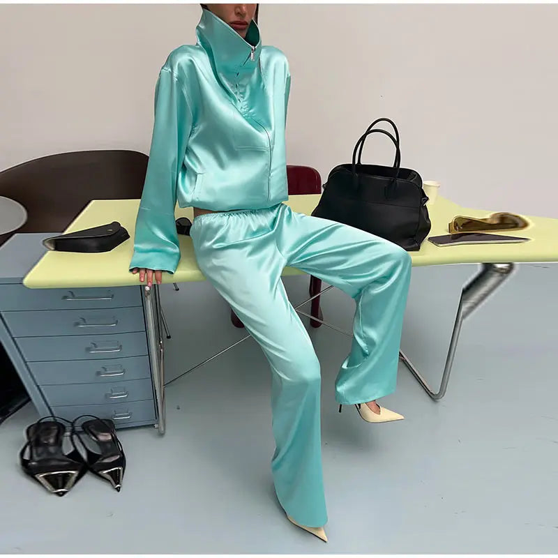 Lapel Jacket and Ruffle Hem Shorts Two-Piece Set for Women