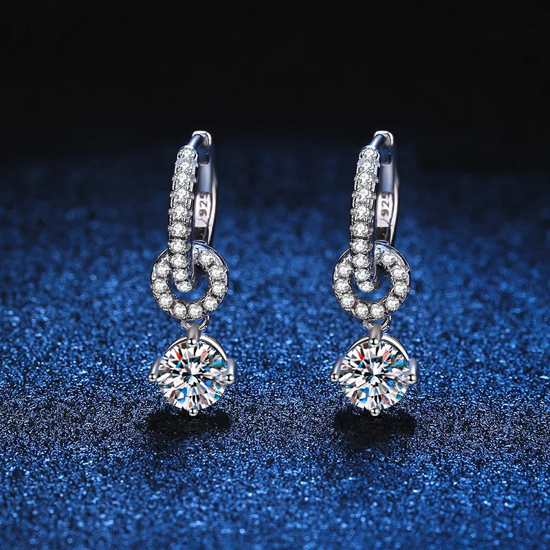White Gold Plated Moissanite Drop Earrings for Women