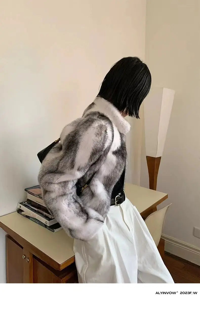 Faux Mink Fur Coat for Women,Short Jackets,O-Neck Overcoat,Female Clothes,High-Quality，England Style,Autumn,Winter,New