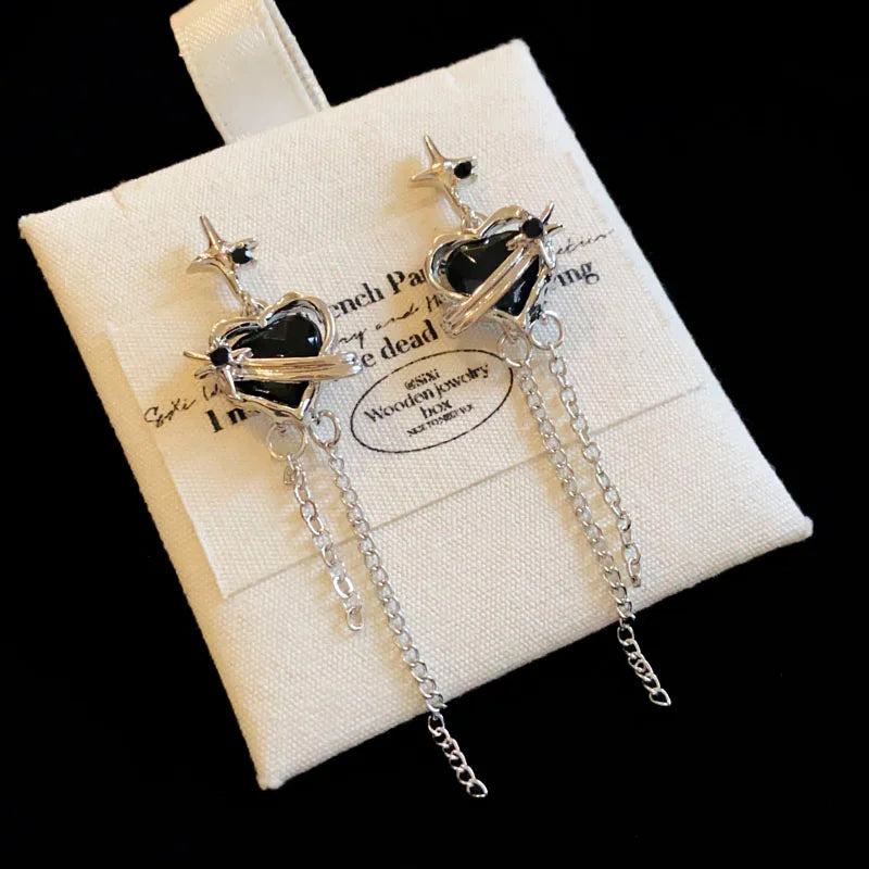 Heart And Star Rhinestone Dangle Earrings