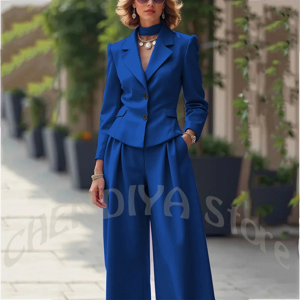 Elegant Notch Lapel Tailored Two Piece Suit Set for Women