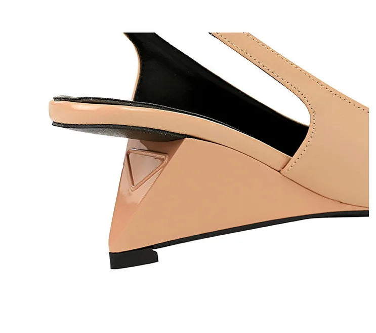 Patent Leather Wedge Heel Pumps With Back Strap for Women